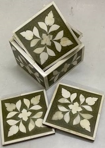 Ensemble de sous-verres traditionnels indiens incrustés d'os cadeau unique pour les amateurs de café sous-verres décoratifs en noyer fabriqués à la main - Product Image 2