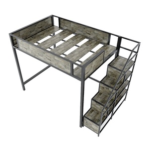 Industrial Rubber <b>Wood</b> Dormitory <b>Bed</b> with 140x200cm Size & Integrated Iron Frame Decorative Shelves (GT012) - Product Image 2