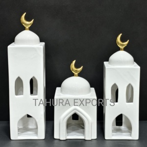 Luminous Gracefully Curved Handmade Ceramic Ramadan <b>Lantern</b> <b>Tealight</b> Holder Decorative Festive Home Decor Charm With Crescent - Product Image 5