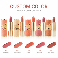 Tube de rouge à lèvres en velours pêche personnalisé avec logo brodé ours Kawaii, vente en gros, fournisseur OEM, faible MOQ