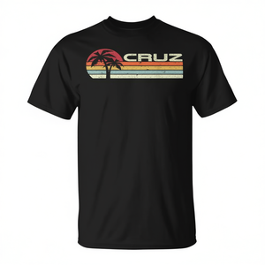 T-shirt Unisex Vintage con Cima di Palma al Tramonto e Nome Cruz, Girocollo, Manica Corta, Promozionale - Product Image 2