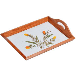 Nouveauté Plateau de service en bois avec poignée unique en argent Plateau de serveur de desserts alimentaires de style unique de forme personnalisée - Product Image 2