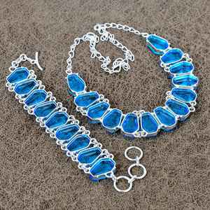 Élégant pour Swiss Blue Topaz Collier Bracelet Ensemble pour les femmes pour les fêtes de mariage Fiançailles Anniversaire - Product Image 3