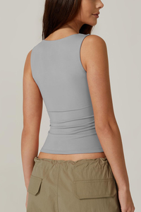 Tops cortos sin mangas para mujer, blusa de estilo básico ajustada de punto acanalado, blusa de cuello cuadrado, Top CORTO BÁSICO informal Formal - Product Image 4