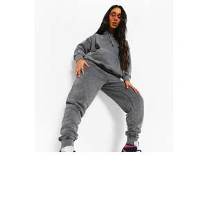 Survêtement pour femme en coton pur, lavage à l'acide, hiver, à capuche, uni, léger, respirant, manches longues, tendance, 100% coton - Product Image 3