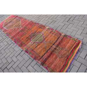 3x10.3 ft Turkish Rug, <b>Runner</b> Vintage Rug, <b>Red</b> Check Rug - Product Image 4