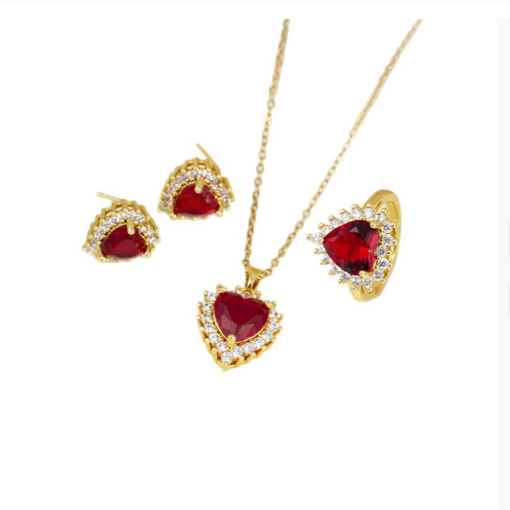 Titanium Steel Luxury Ruby Ring Earrings