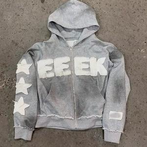 Chándal Vintage Personalizado con Cierre de Cordón para Hombre y Mujer, Ropa Urbana con Bordes Enrollados, Bordado de Patchwork, Ropa Sólida para Hombre - Product Image 2