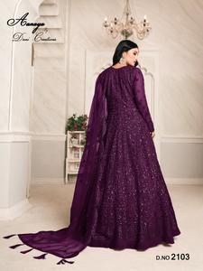 Salwar Kameez ผ้าตาข่ายสำหรับผู้หญิง,ออกแบบแฟนซีมีด้ายตันและสั่งตัดทำงานในราคาที่ต่ำที่สุดผู้ผลิตแฟชั่น - Product Image 4