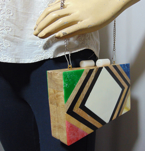 Geometric Wood Resin Clutch <b>Box</b> Purse Bags - Product Image 6