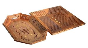 Plateau de service en bois de manguier naturel avec finition polie élégante Plateau de service décoratif en bois avec illustration indienne traditionnelle - Product Image 4