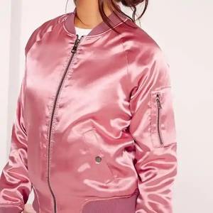 Chaquetas Bomber Impermeables de Alta Calidad con Cremallera, de Punto, de Poliéster Satinado, Color Rosa Intenso, para Mujer, Uniformes Escolares al por Mayor, Personalizadas - Product Image 2