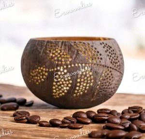 Ensemble cadeau artisanat fantaisie bol en noix de coco meilleur vendeur tasses en coquille de noix de coco naturelle vaisselle bol de service bols en bois pour les fêtes - Product Image 2