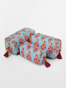 สีฟ้าวินเทจเป็นมิตรกับสิ่งแวดล้อมกันน้ำผ้าฝ้ายทนทานกระเป๋าซิปสำหรับอุปกรณ์อาบน้ำขนาดใหญ่และเครื่องสำอาง - Product Image 3