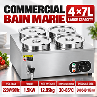 Chauffe-soupe électrique professionnel à quatre bains-marie, 4x7L 1500W, en acier inoxydable, pour comptoir, avec robinet, pour buffet