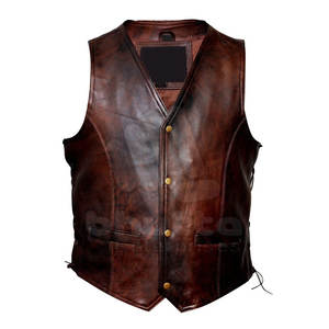 Gilet classique sans manches en cuir de vache véritable pour homme, gilet à la mode - Product Image 6