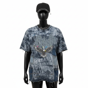 Nouveau design T-shirts en satin délavé à l'acide pour femmes Meilleure vente Col rond avec motif à carreaux Respirant Grande taille Conception de logo personnalisé Coton - Product Image 6