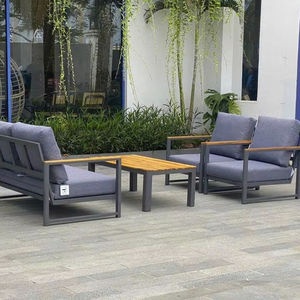 Ensemble de mobilier de jardin de haute qualité en aluminium et bois d'acacia, ensemble de canapé d'extérieur pour 4 personnes, table et 2 canapés avec coussins - Product Image 4