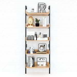 Estante de Pared de 5 Niveles con Estructura de Madera de Caucho y Hierro para Sala de Estar, Dormitorio, Baño y Cocina - Product Image 1