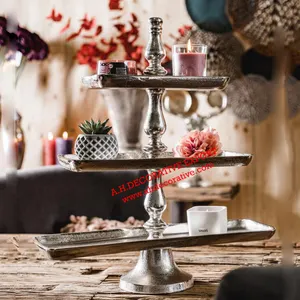 Stan Kue Tampilan 3 Tingkat Berlapis Nikel Perak Aluminium untuk Pesta Ulang Tahun & Dekorasi Kue Pernikahan Penyangga Kue Tengah