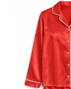 Conjunto de Pijama de Seda Satén Rojo Brillante para Mujer, Fabricante, Botones, Manga Larga, Ropa de Dormir de Lujo, Suave y Lisa, Ropa de Estar por Casa - Product Image 2