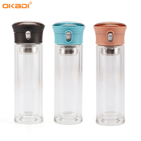 Bouteilles d'eau en verre à double paroi de haute qualité Nouveau produit Bouteille d'eau en verre avec infuseur à thé