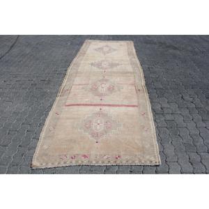 Alfombra de 3.9x10.7 pies, Alfombra Turca Vintage, Alfombra de Camuflaje Marrón - Product Image 1