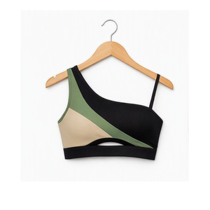 Ensemble de yoga asymétrique color block, sans couture, à bretelles spaghetti, col rond, respirant, extensible dans les quatre sens, taille élastique, tenue de sport - Product Image 1