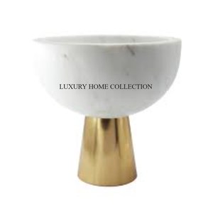 Bol en marbre élégant fabriqué à la main pour un décor traditionnel moderne avec une base en métal parfait pour les accents de table à manger ou de comptoir de cuisine - Product Image 4