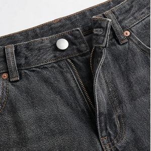 Pantalon large en coton respirant pour femmes, style streetwear, taille haute, multi-poches, denim délavé, jambe large, taille élastique - Product Image 4