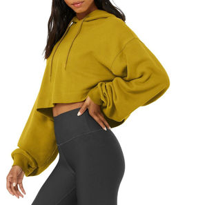 เสื้อครอปมีฮู้ดของผู้หญิงเสื้อเอวลอยแบบลำลองพิมพ์ลายโลโก้ออกแบบได้ตามที่ต้องการ - Product Image 1