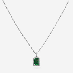92.5 Silver Pendant with Chain Vintage Trendy Animal Design Emerald Cut Diamond Zircon Bezel Setting Rhodium Plated 191506 Model - Product Image 1