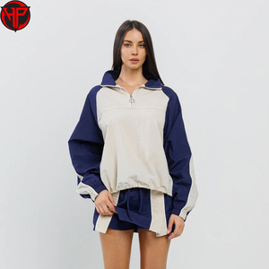 Ensemble de survêtement pull à demi-fermeture éclair personnalisé pour femmes Nylon Jogging haut court coupe-vent veste grande taille deux pièces ensemble court - Product Image 4