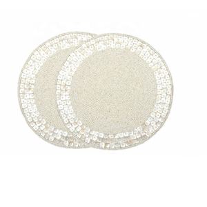 Napperons ronds en verre perlé motif feuille d'or Table basse Tapis de table perlé en verre Tapis de table de cuisine perlé Chargeur perlé - Product Image 4