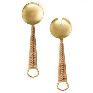 Serveur de salade en acier inoxydable au design minimaliste avec poignées tissées en rotin parfait pour les restaurants, les hôtels et les centres de villégiature - Product Image 1