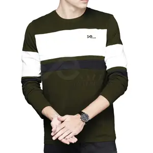 남성 캐주얼 긴팔 티셔츠 맞춤형 대비 트림 O 넥 유행 남성 긴 소매 티셔츠