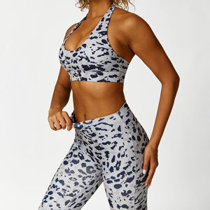Sexy Leopard Set Halter Neck Bra <b>Crop</b> Backless Scrunched Butt <b>Leggings</b> High Waist V Cut - Product Image 3