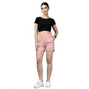 Shorts en coton uni pour femme, taille élastique, décontractés, taille mi-haute, poches, respirants, en tissu Oxford imperméable, coupe droite, bouton, fourrure - Product Image 3