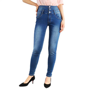 KATBROS INDUSTRY Jean en denim décontracté pour femme, taille mi-haute, coupe droite, respirant, avec cordon de serrage, tissu 180g, vente en gros - Product Image 3