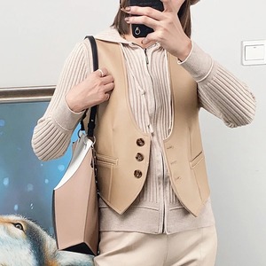 Tops cortos de cuero para hombre, moda de invierno 2024, chaleco con cuello en V profundo, chaleco negro informal, ropa de calle, chaqueta sin mangas sólida - Product Image 2