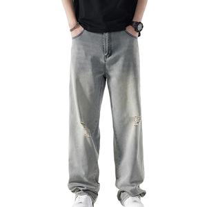 Custom High Quality 100% Cotton Acid Wash Denim <b>Jeans</b> Pants Streetwear Fashion <b>Ripped</b> Baggy Denim <b>Men</b> Distressed <b>Jeans</b> Pants - Product Image 1