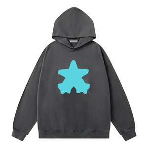 เสื้อฮู้ดดี้โอเวอร์ไซส์ผู้ชายผ้าฝ้าย 100% สำหรับฤดูหนาว สไตล์วินเทจ ล้างสีแบบแอซิดวอช แต่งลายปัก โลโก้แบบกำหนดเอง บุขนแกะ ประดับด้วยคริสตัล - Product Image 1