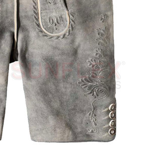 Fabrication au Pakistan, Lederhosen bavarois haut de gamme en daim de chèvre, coupe-vent, séchage rapide, taille mi-haute, motif uni, service OEM - Product Image 4