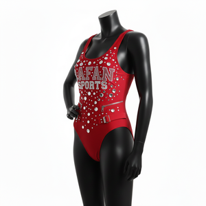 Maillot de bain une pièce premium 220 GSM en polyester et élasthanne, orné de strass rouges, avec ceinture et impression de logo personnalisée, pour femme - Product Image 5