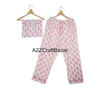 Pyjama indien 100% pur coton pour femme Ensemble de pyjama en coton doux avec troncs et chemises à imprimé bloc unique pour l'été
