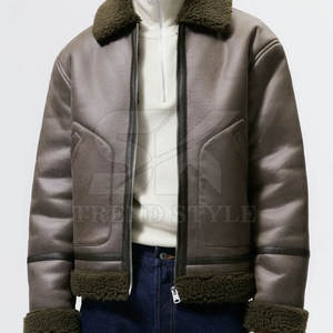 Chaqueta de Cuero para Hombre con Cuello de Piel y Acabado Pulido Suave, Chaqueta de Cuero con Piel para Hombre con Cremallera Frontal Completa y Corte Entallado - Product Image 6