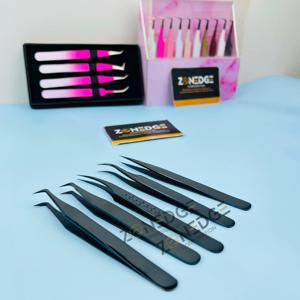 Meilleure vente de pince à épiler pour extension de cils à pointe en fibre de titane noir pince à épiler à pointe de cils pour Lash Tech fournisseur de marque privée - Product Image 1