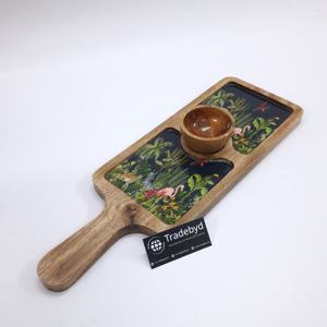 Plateau moderne en bois émaillé imprimé avec poignée et bol à chutney pour un repas élégant par tradebyd - Product Image 4