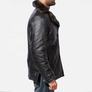 Chaqueta de Cuero y Lona Estilo Aviador para Hombre, Nueva Colección de Invierno, Estilo Bomber con Cierre, Cuello Alto, Estilo Universitario, Ecológica, Servicio OEM Disponible - Product Image 3