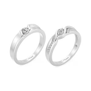 Jeulia Sterling Silver Bypass Round Cut <b>Couple</b> Ring Set with Zircon for Engagement - Product Image 2